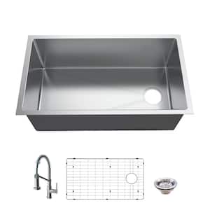 Tight Radius 36 in. Undermount Single Bowl 18 Gauge Stainless Steel Kitchen Sink with Spring Neck Faucet