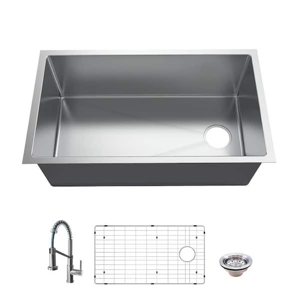 Glacier Bay Tight Radius 36 in. Undermount Single Bowl 18 Gauge Stainless Steel Kitchen Sink with Spring Neck Faucet