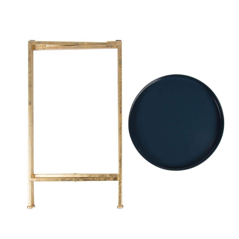 Celia Navy Blue Round Metal Foldable Tray Accent Table