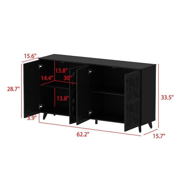 FUFU&GAGA Black Wood 62.2 in. Sideboard with 3D Carved Doors
