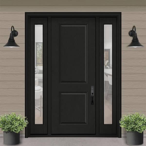 Regency 68 in. x 96 in. 2P Squaretop LHIS Onyx Stain Mahogany Fiberglass Prehung Front Door with Clear 14 in. SLs 6-9/16
