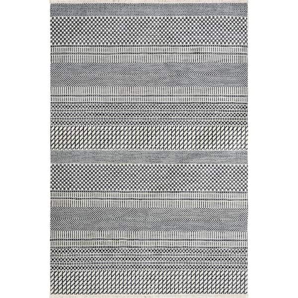 nuLOOM Lavender Geometric Fringe Blue 8 ft. x 10 ft. 2 in. Area Rug