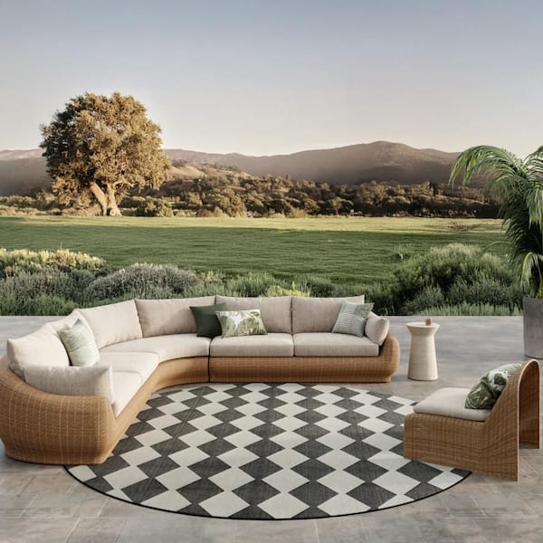 Positano Black 10 ft. Round x 10 ft. Diamond Contemporary Round Area Rug