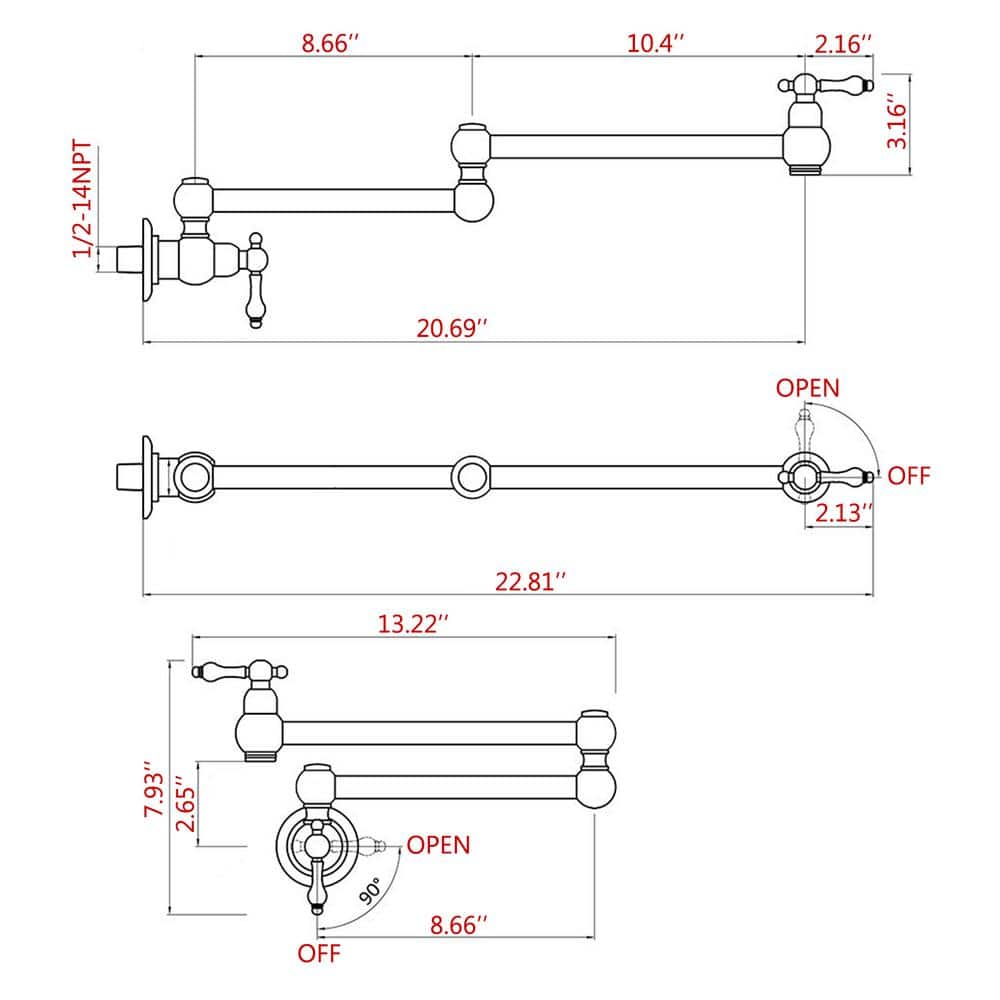Chrome Wall-Mount Pot Filler Faucet with Dual Swing Arms