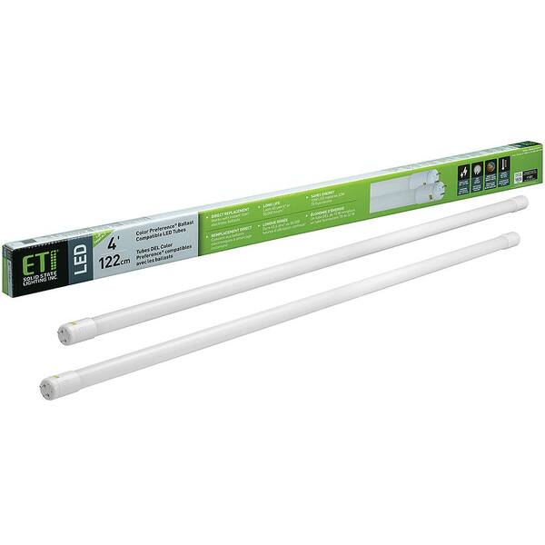 ETi 4 ft. 15-Watt Direct Replacement LED T8 Integral Driver Linear Glass Tube Light Bulbs 1650 Lumens 3000K 3500K (2 Pack)