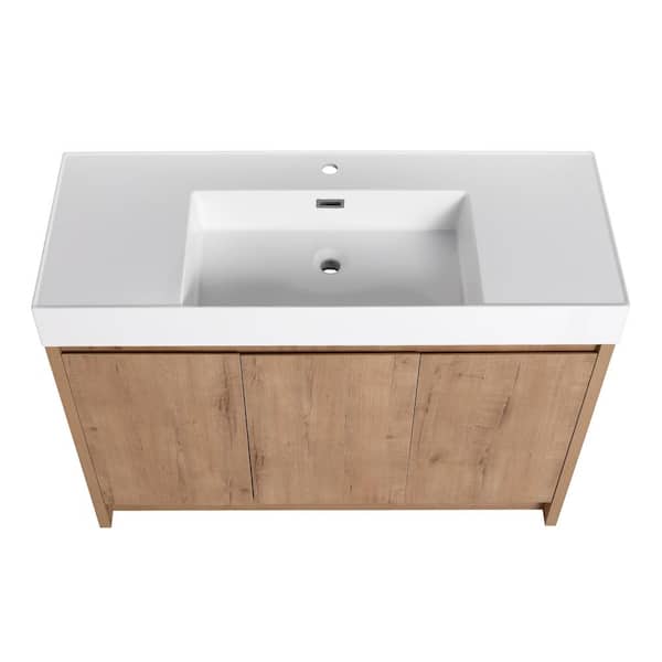 48 in. Freestanding Single Oak Bath Vanity with White Resin Top Unassembled