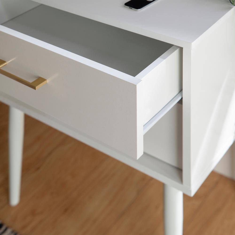 White Mid-Century Modern 2-Drawer Wood End Table
