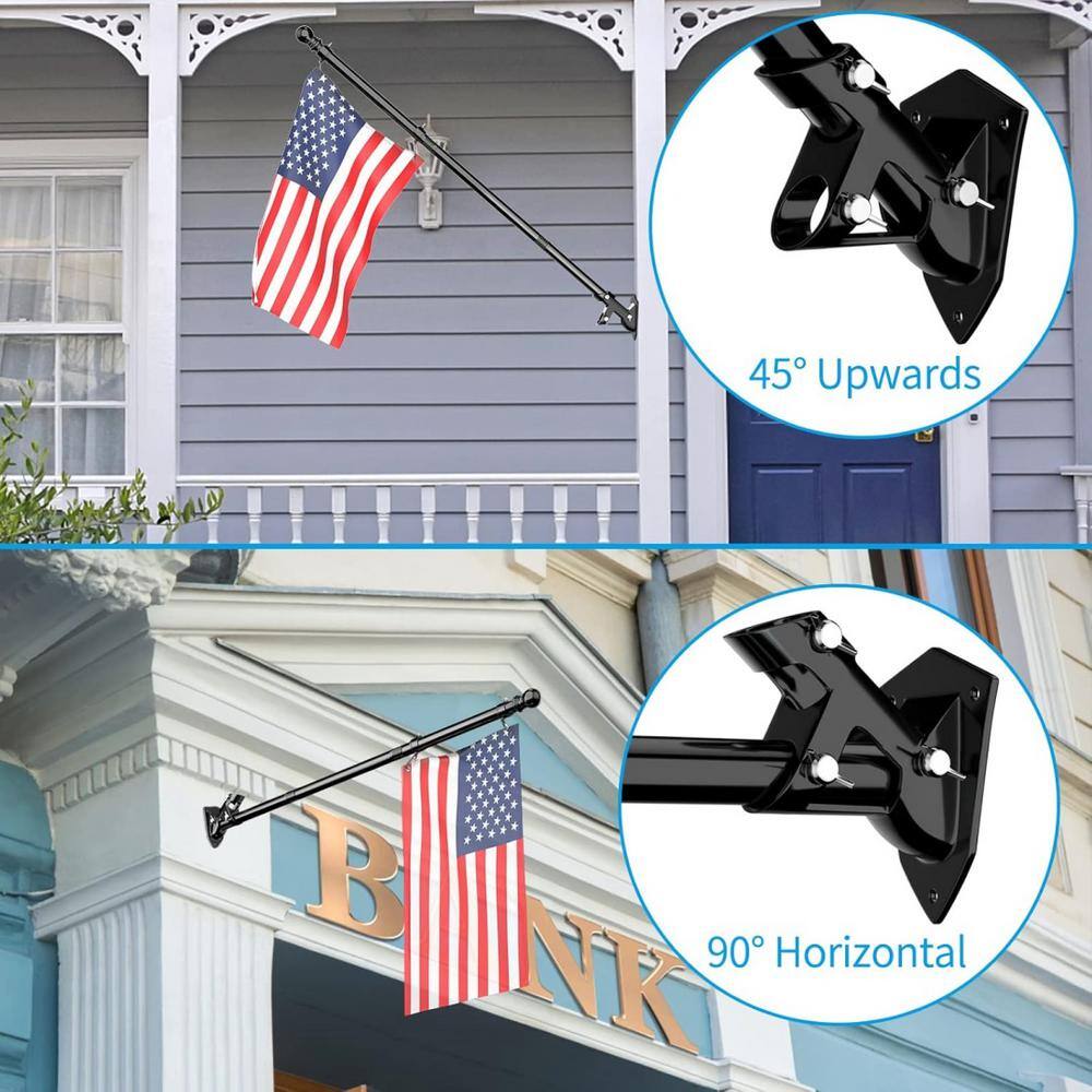 6 ft Black Stainless Steel Tangle-Free Flag Pole Kit with Bracket