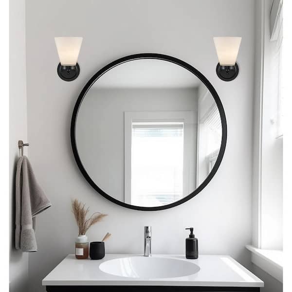 Fifer 1-Light Black Indoor Wall Sconce Light Fixture with Frosted Glass Shade