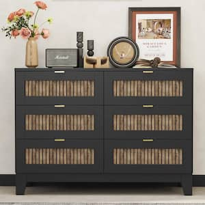 Black Rustic Farmhouse Style 6-Drawer 47.2 in. Wide Dresser with Metal Handles