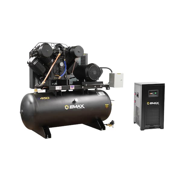 Industrial E450 Series 120 Gal. 175 psi 20HP 82CFM 3-Phase 230V 2-Stage Stationary Electric Air Compressor, 115CFM Dryer