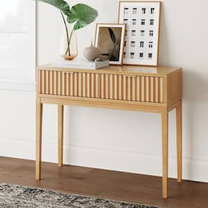 Jasper 30 in. Bohemian Hallway, Entryway Rectangle Wood Console Table with Storage Drawers, Warm Pine