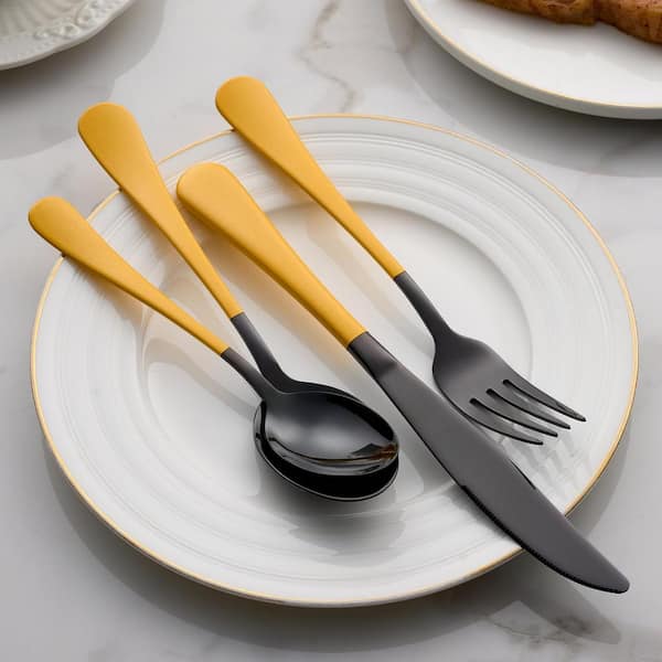 20-Piece Stainless Steel Serving Set Yellow Handle 18/0 Cutlery