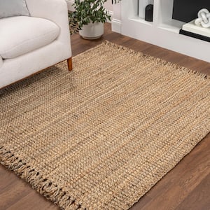 Pata Hand Woven Chunky Jute with Fringe Natural 5 ft. Square Area Rug