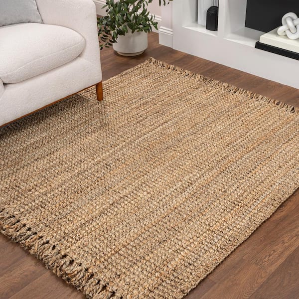 Natural 6 ft. Square Pata Hand Woven Chunky Jute with Fringe Area Rug