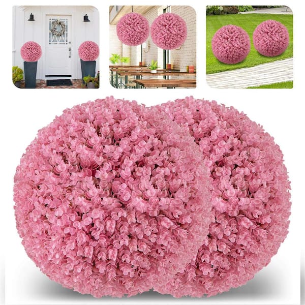 17.5 in. Pink Artificial Plant Topiary Ball Faux Decorative Balls for Indoor Outdoor (Set of 2)
