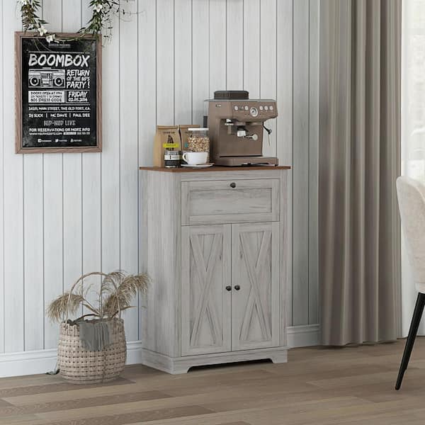 HOMCOM Light Gray 31.1 in. Farmhouse Accent Cabinet with Adjustable Shelves