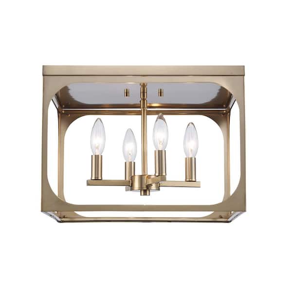 Bel Air Lighting Ruby Ridge 15 in. 4-Light Gold Flush Mount Ceiling Light with Metal Shade