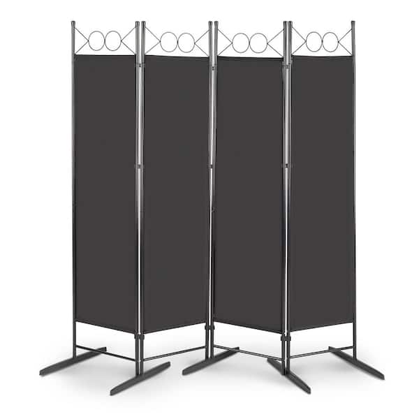 6FT 4-Fold Top With Shape 160g Polyester Cloth Plastic Feet Carbon Steel Frame Foldable Screen Black