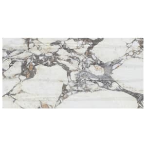 Signet Vibe Arabescato White 8 in. x 0.35 in. Textured Marble Look Matte Porcelain Wall Tile Sample