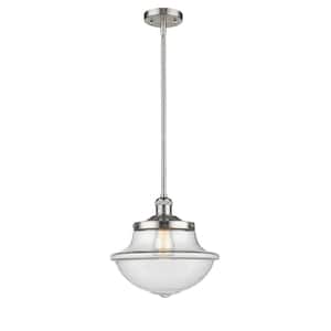 Oxford 1-Light Brushed Satin Nickel Schoolhouse Pendant Light with Clear Glass Shade