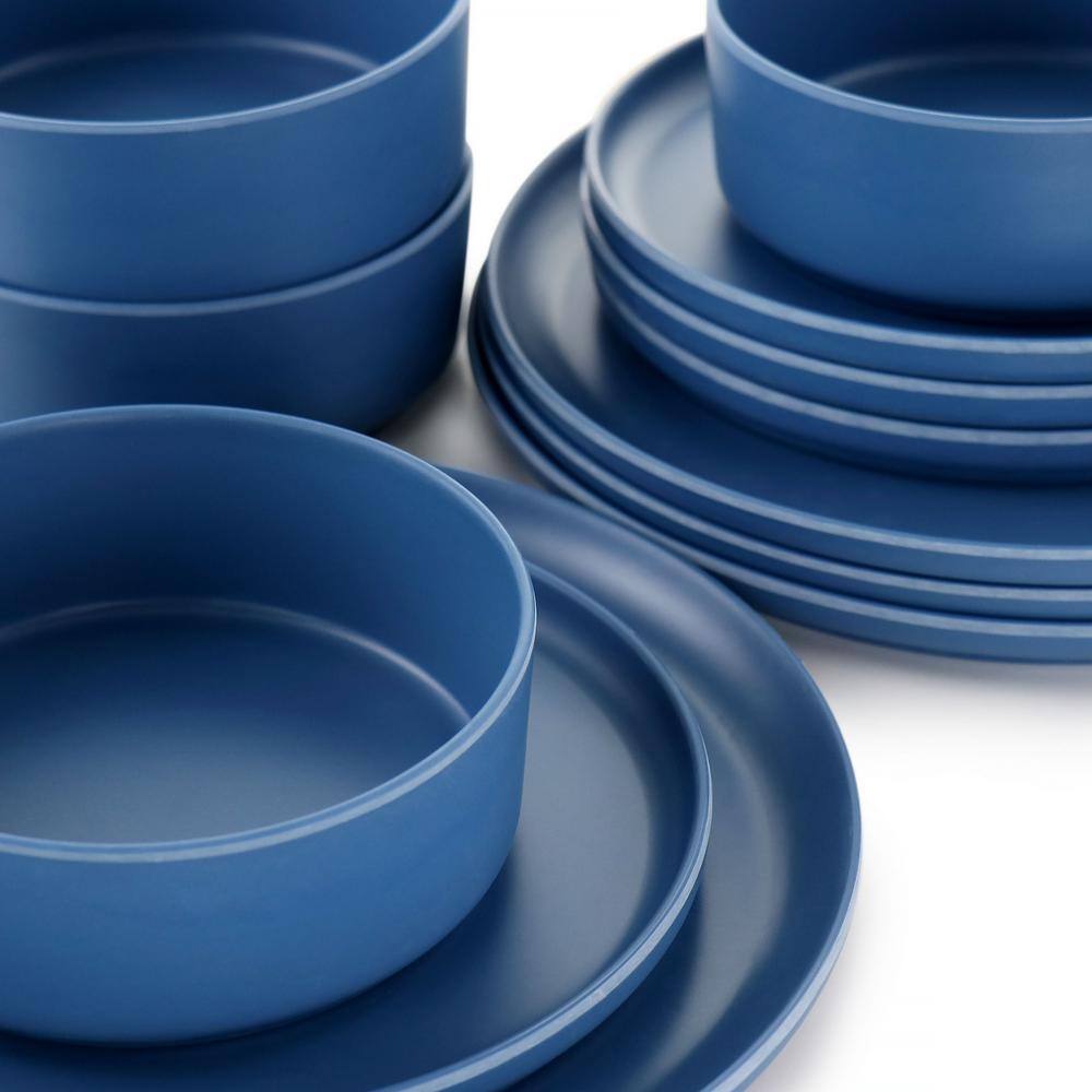 Blue Melamine 12-Piece Stackable Dinnerware Set, Service for 4