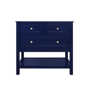 Simply Living 36 in. W x 22 in. D x 34 in. H Bath Vanity in Blue with Carrara White Marble Top