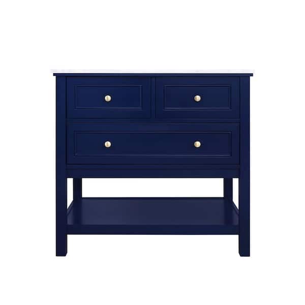 Unbranded Simply Living 36 in. W x 22 in. D x 34 in. H Bath Vanity in Blue with Carrara White Marble Top