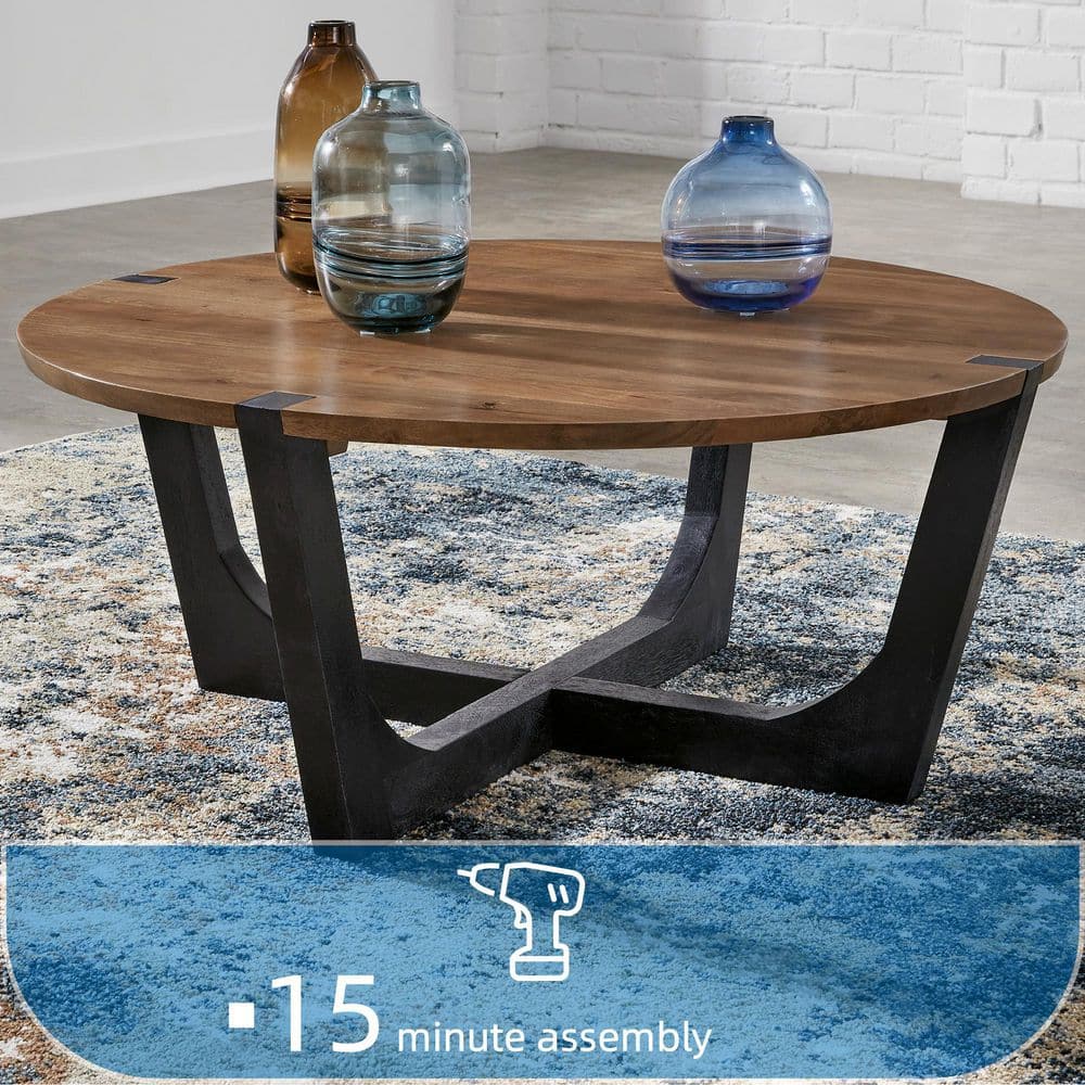 Round Black and Brown Mango Wood Coffee Table