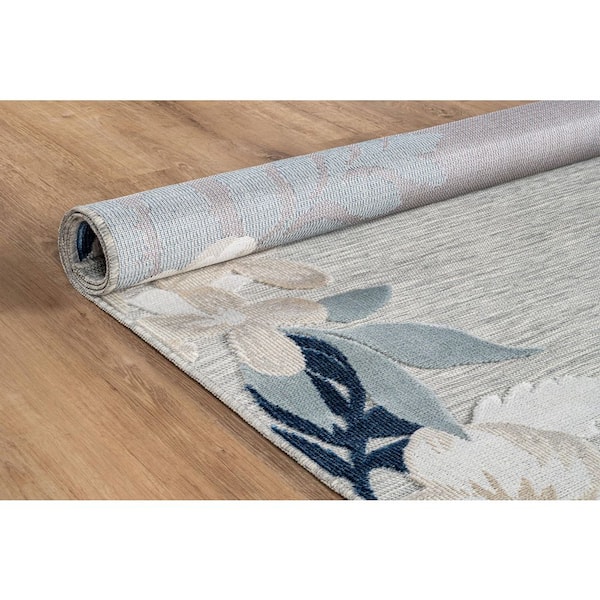 Beverly Rug Eden 10 ft. x 14 ft. Blue Washable Border Floral