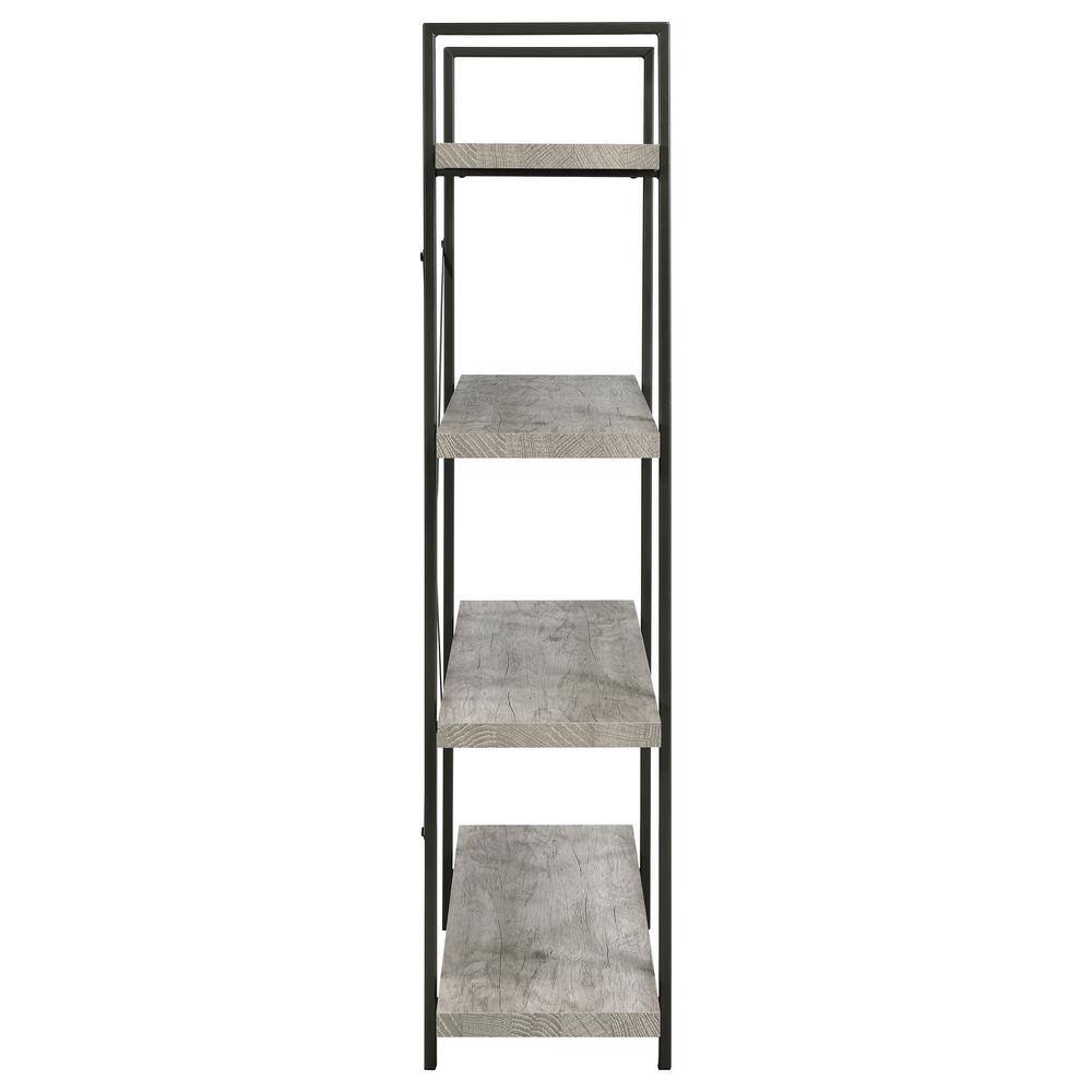 Pearl Silver 55" Transitional 4-Shelf Bookcase with Cross-Back Design