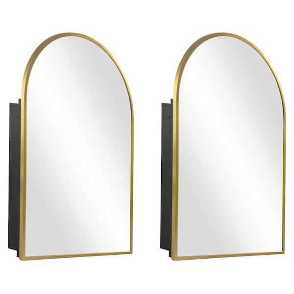 2-Piece 24 in. W x 36 in. H Arched Recessed/Surface Mount Medicine Cabinet with Mirror in Gold