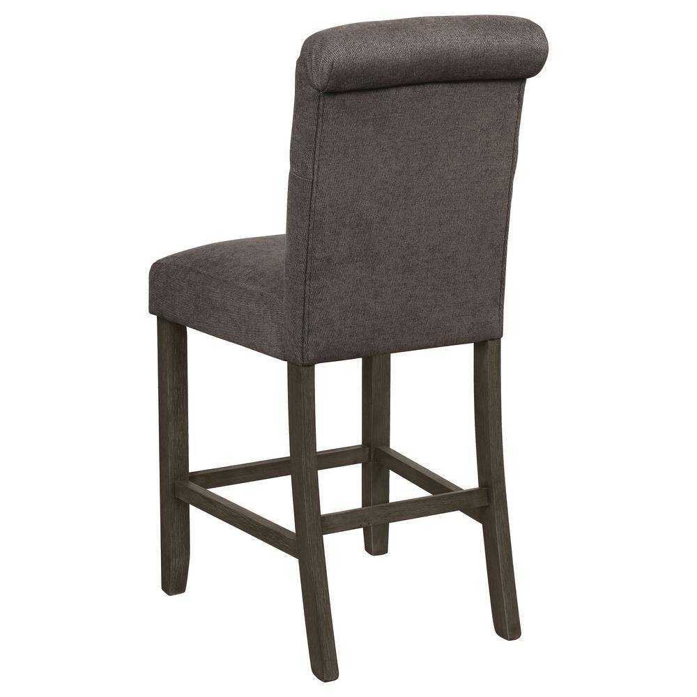 Gray Tufted Back Counter Height Stools with Rustic Brown Wood Frame, Set of 2