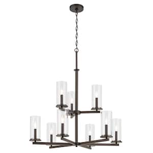 Crosby 32.5 in. 9-Light Olde Bronze 2-Tier Contemporary Candlestick Cylinder Chandelier for Dining Room