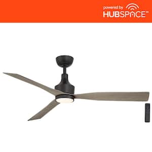 Ryland 52 in. Smart Indoor/Outdoor Matte Black Ceiling Fan with Adjustable White LED with Remote Powered by Hubspace