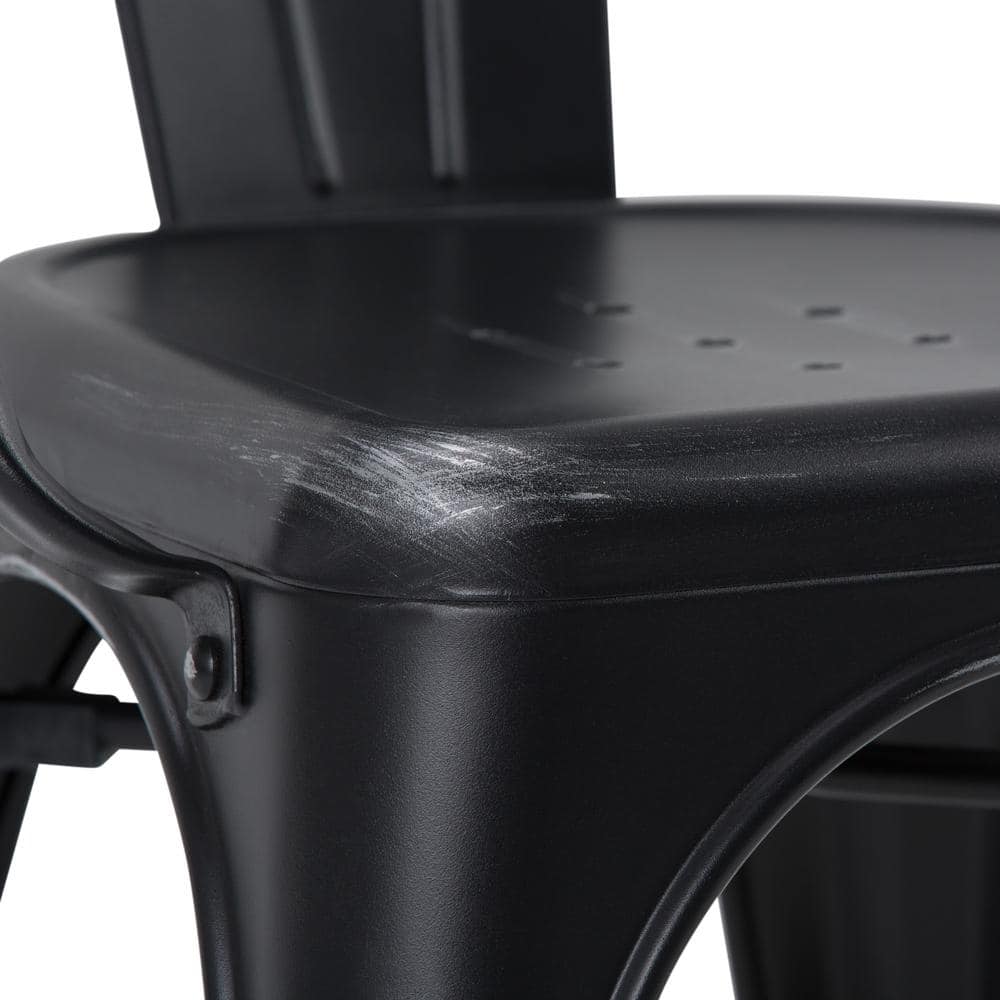 Larkin Distressed Black and Silver Metal Dining Arm Chair Set