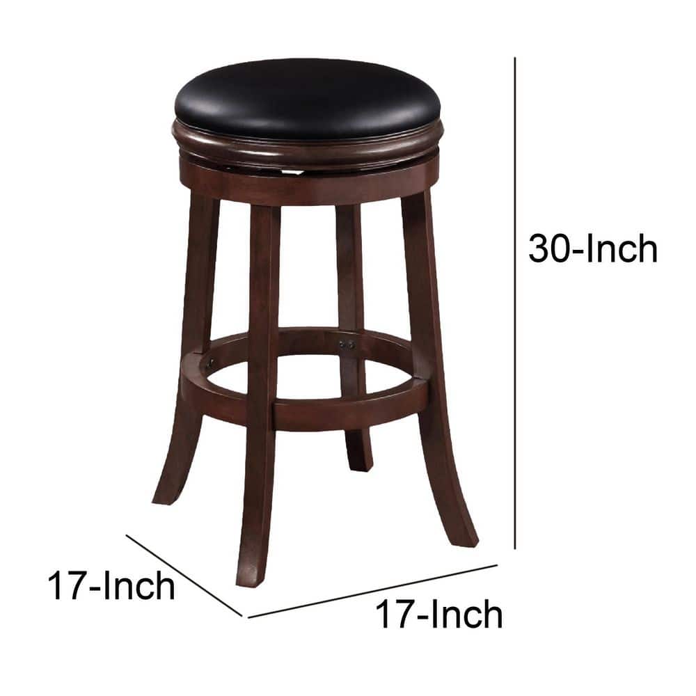 Espresso Swivel Adjustable Backless Barstool in Faux Leather and Wood