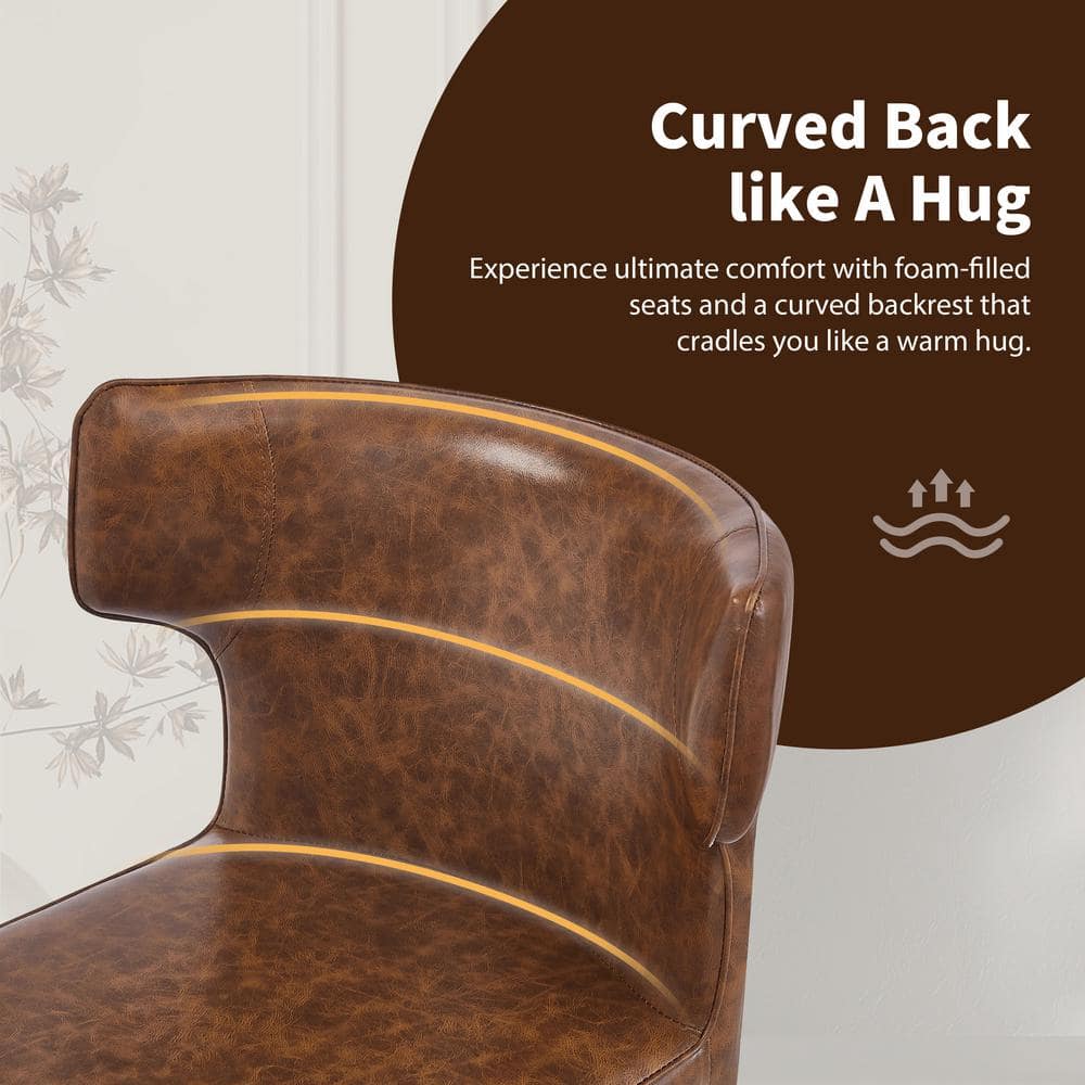 Norsans 28" Brown Faux Leather Iron Frame Counter Stool with Footrest