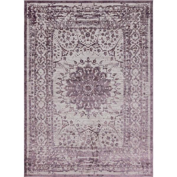 Bohemian Bath Mat and Rug, Violet Lavender, Purple and Silver