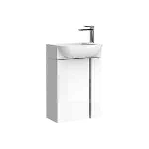 Camilia 17.7 in. W x 12.2 in. D x 25.7 in. H Single Sink Wall Mounted Bath Vanity in Gloss White with White Ceramic Top