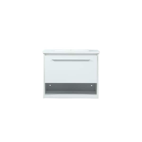 Unbranded Simply Living 24 in. Single Bathroom Vanity in White with Quartz Vanity Top in Ivory White