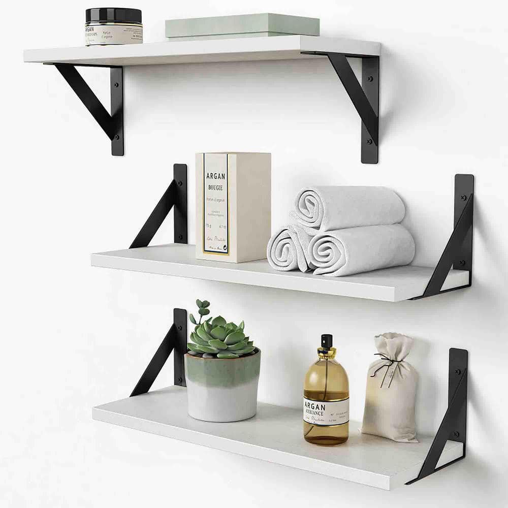 Stacked White Floating Bath Shelves with Perfume Bottle Tray