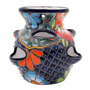 Talavera 6-Pocket Royal Blue Ceramic Strawberry and Herb Pot