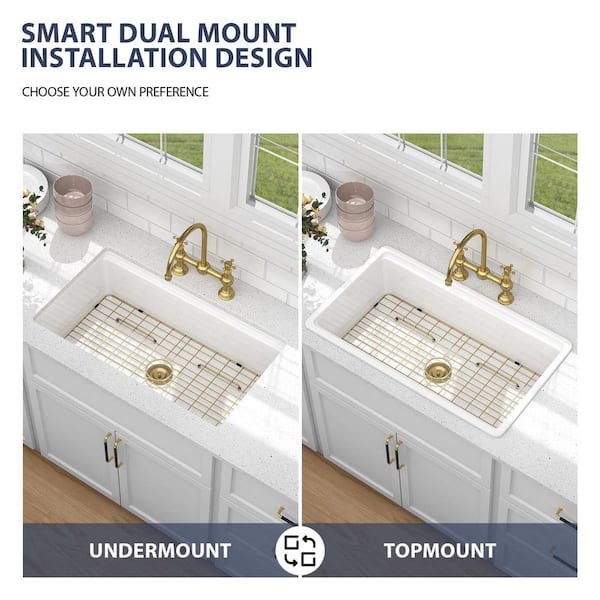 LORDEAR 33 in. Undermount Single Bowl Ceramic Workstation Kitchen