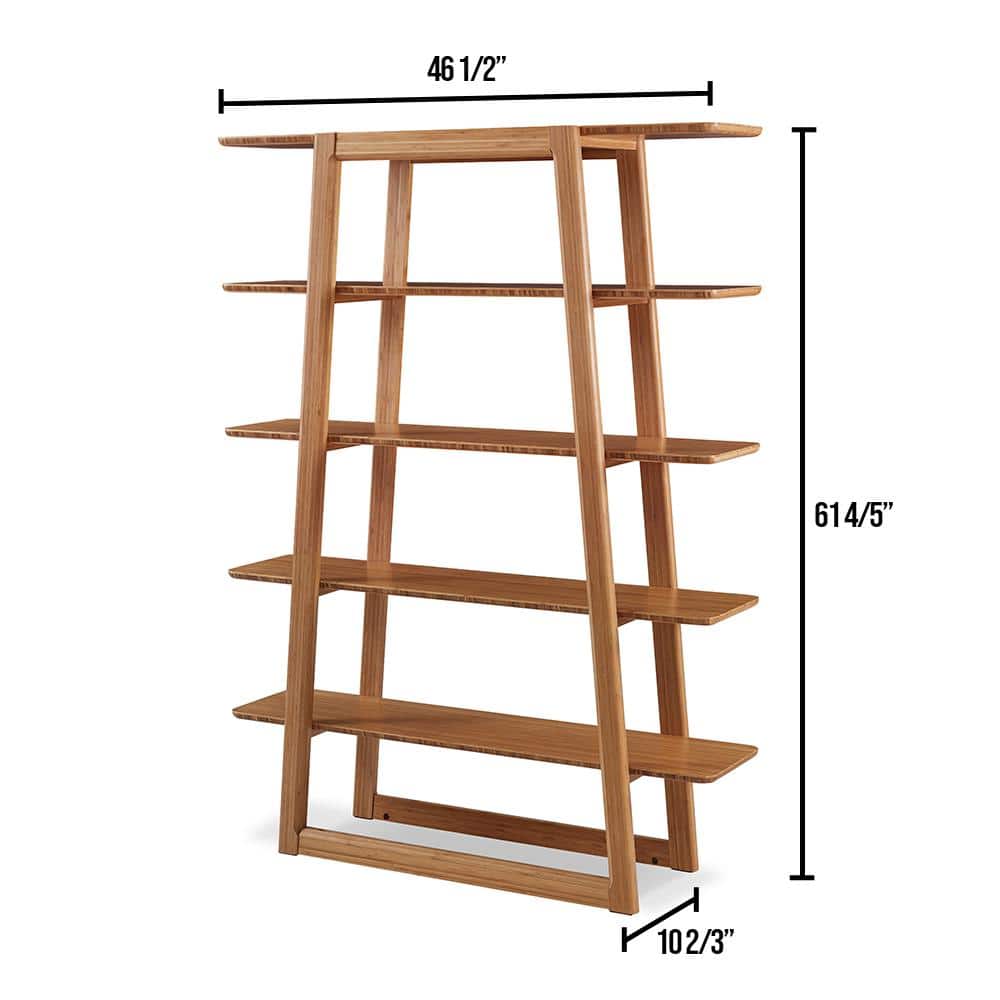 Currant Caramelized Solid Bamboo 5-Tier Bookshelf