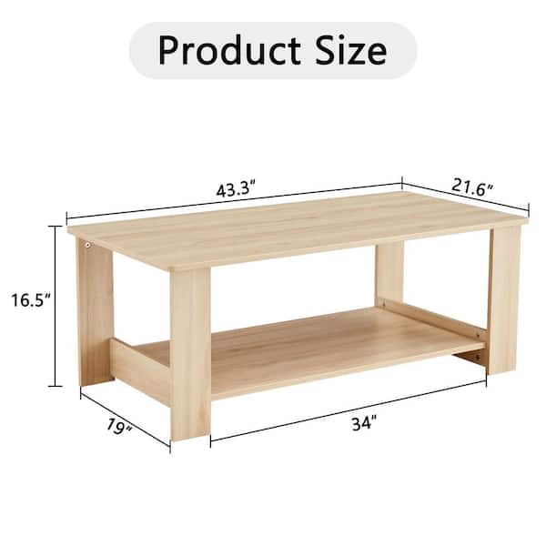 43.3 in. Natural Rectangle Wood Coffee Table with Finished, Shelves