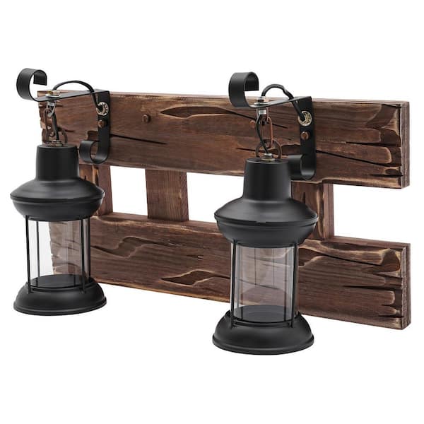 21.7 in. 2-Light Brown and Black Retro Wall Sconce Wall Lantern with Clear Glass Shade, No Bulbs Included