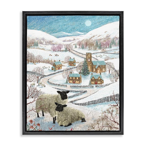 Stupell Industries Sheep on Wintery Hill by Pip Wilson 1-Piece Floater Frame Graphic Print Animal Poster Art Print 21 in. x 17 in.