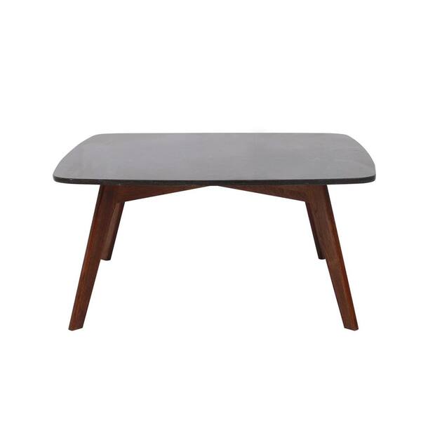 The Bianco Collection Vezzana 31 In Black Large Square Italian Carrara Black Marble Coffee Table With Walnut Legs Tbc 4060 Pt2816 Blk The Home Depot