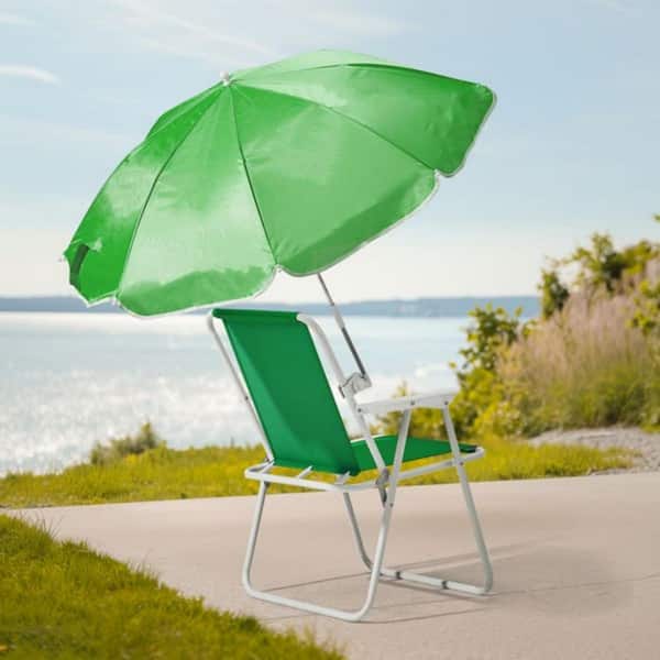 maocao hoom Metal Folding Beach Chair with Umbrella for